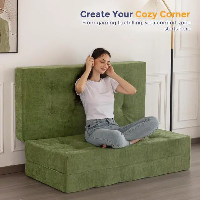 Alt view image 3 of 7 - 6" Folding Sofa Bed for Floor, Tufted Tri-Fold Floor Mattress