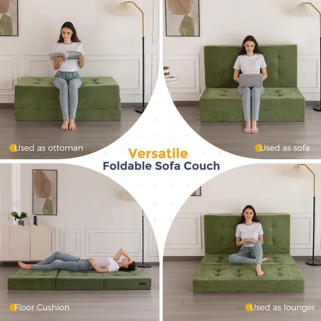 Alt view image 4 of 7 - 6" Folding Sofa Bed for Floor, Tufted Tri-Fold Floor Mattress