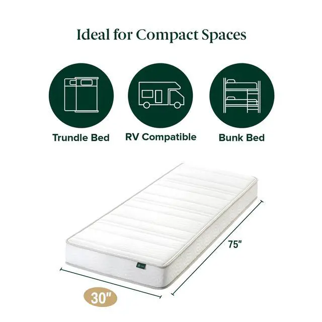 Alt view image 2 of 7 - 6 Inch Narrow Twin Foam & Spring Mattress, Medium Feel