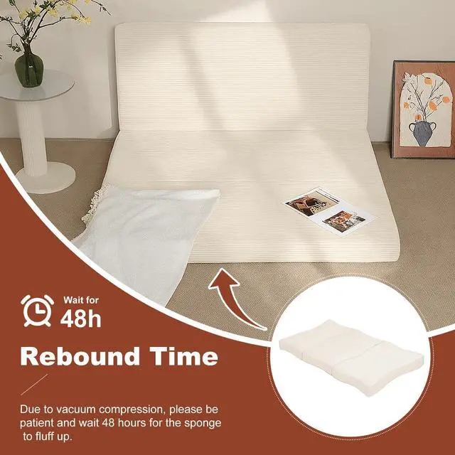 Alt view image 7 of 7 - 6-Inch Tri-Fold Foldable Mattress, Folding Sofa Bed with Removable Washable Cover, Portable Futon Mattress Full Size Floor Guest Mat with Non-Slip Bottom & Carry Handles for Camping (Beige, Queen)