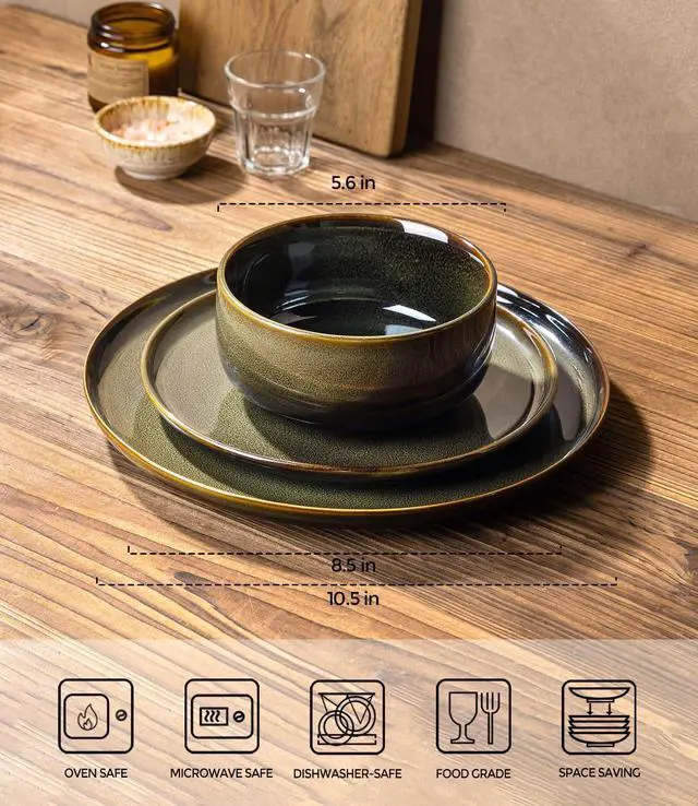 Alt view image 2 of 7 - Ceramic Dinnerware Set for 8, 24-Piece Plates and Bowls Set