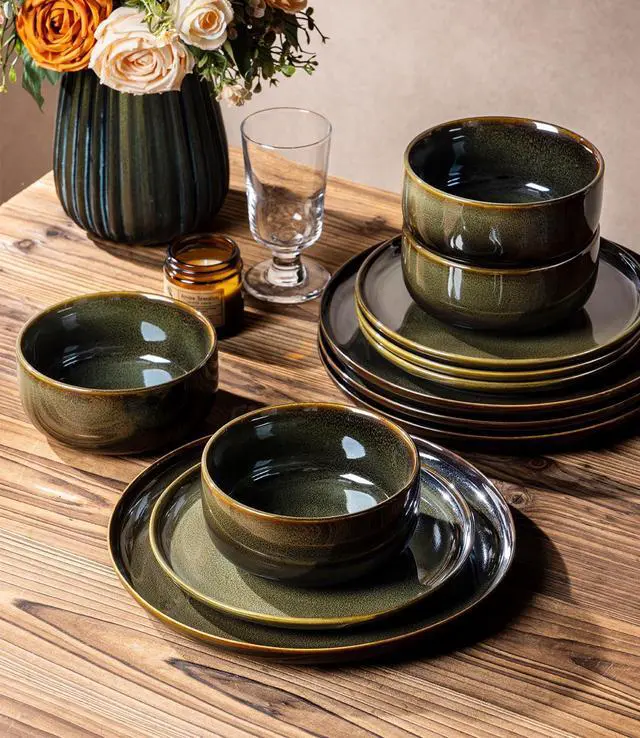 Alt view image 4 of 7 - Ceramic Dinnerware Set for 8, 24-Piece Plates and Bowls Set