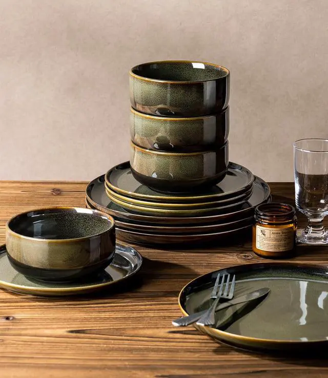 Alt view image 6 of 7 - Ceramic Dinnerware Set for 8, 24-Piece Plates and Bowls Set