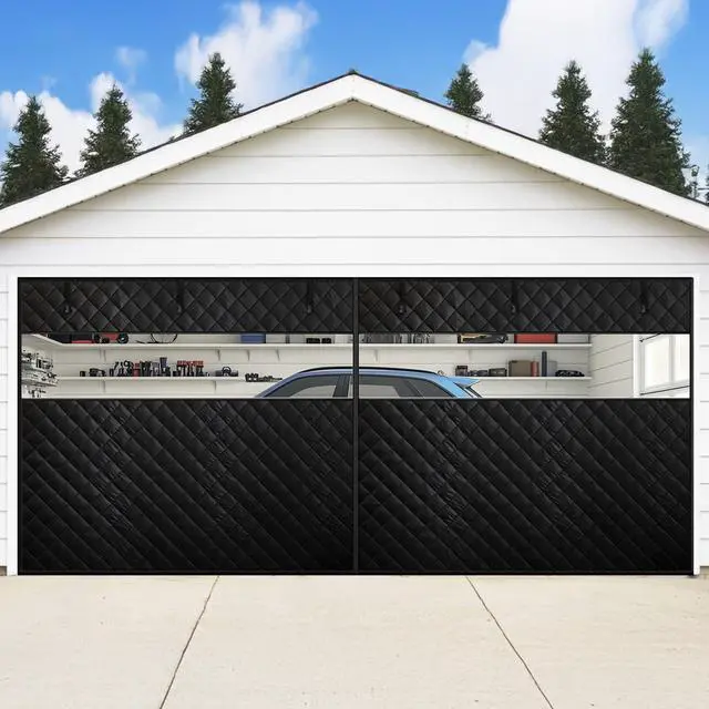 Main image of Thermal Insulated Garage Door Curtain with Clear Window, 16ft x 7ft Winter Door Cover for 2 Car Garage Heat Insulation with Thicken Polyester Fiberfill & Durable Oxford Fabric, Waterproof
