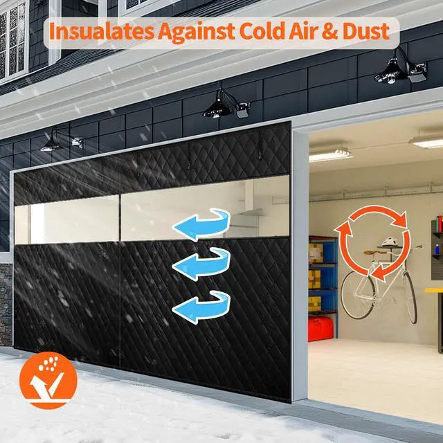Alt view image 3 of 7 - Thermal Insulated Garage Door Curtain with Clear Window, 16ft x 7ft Winter Door Cover for 2 Car Garage Heat Insulation with Thicken Polyester Fiberfill & Durable Oxford Fabric, Waterproof