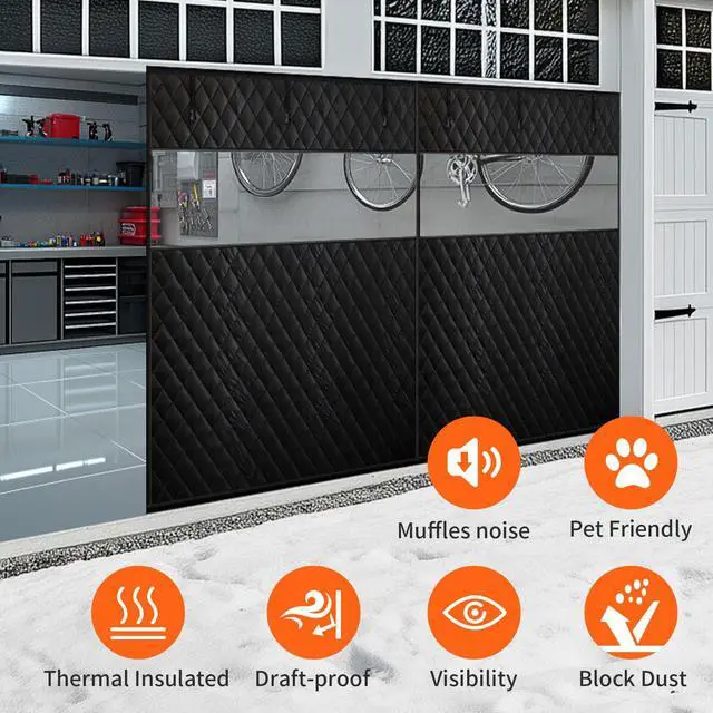 Alt view image 4 of 7 - Thermal Insulated Garage Door Curtain with Clear Window, 16ft x 7ft Winter Door Cover for 2 Car Garage Heat Insulation with Thicken Polyester Fiberfill & Durable Oxford Fabric, Waterproof