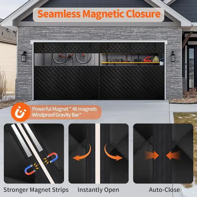 Alt view image 5 of 7 - Thermal Insulated Garage Door Curtain with Clear Window, 16ft x 7ft Winter Door Cover for 2 Car Garage Heat Insulation with Thicken Polyester Fiberfill & Durable Oxford Fabric, Waterproof