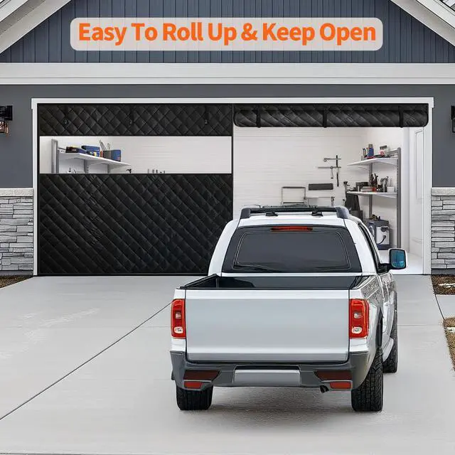 Alt view image 7 of 7 - Thermal Insulated Garage Door Curtain with Clear Window, 16ft x 7ft Winter Door Cover for 2 Car Garage Heat Insulation with Thicken Polyester Fiberfill & Durable Oxford Fabric, Waterproof