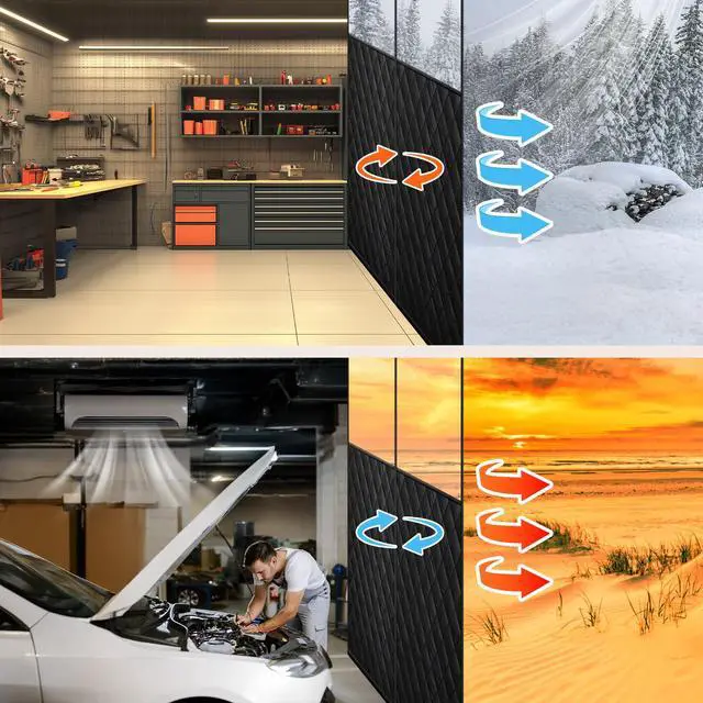 Alt view image 6 of 7 - Thermal Insulated Garage Door Curtain with Clear Window, 16ft x 7ft Winter Door Cover for 2 Car Garage Heat Insulation with Thicken Polyester Fiberfill & Durable Oxford Fabric, Waterproof