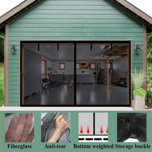 Alt view image 4 of 7 - Magnetic Garage Door Screen 14x9ft for 1 2 Car Garage Carport Patio Porch