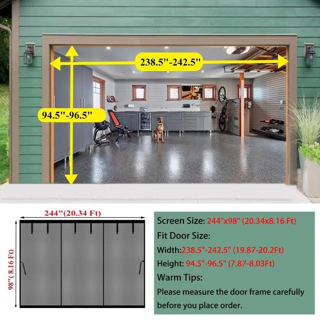 Alt view image 2 of 7 - Magnetic Garage Door Screen 20x8ft for 2 3 Car Garage Patio Porch