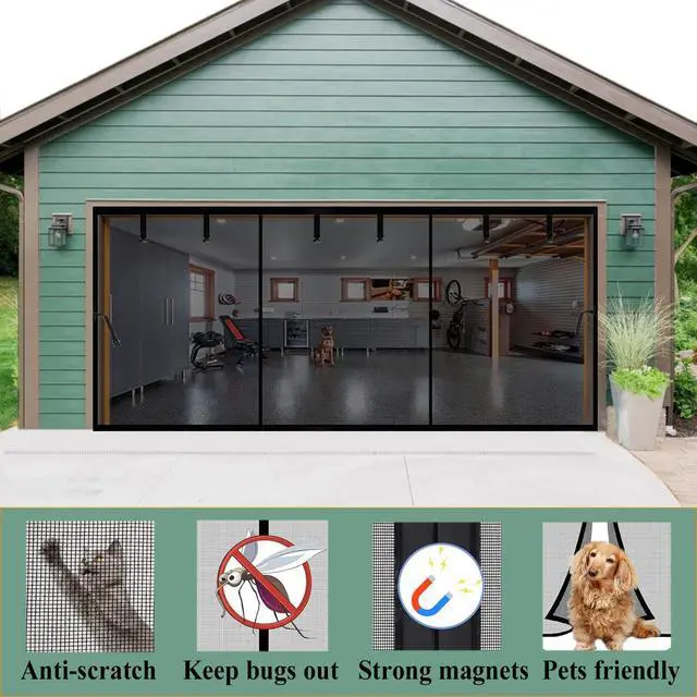 Alt view image 4 of 7 - Magnetic Garage Door Screen 20x8ft for 2 3 Car Garage Patio Porch