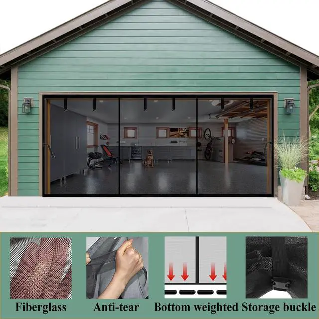 Alt view image 5 of 7 - Magnetic Garage Door Screen 20x8ft for 2 3 Car Garage Patio Porch