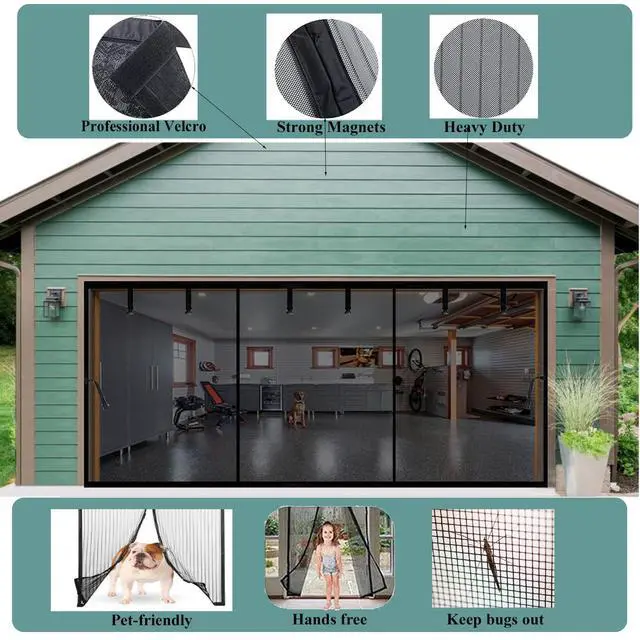 Alt view image 7 of 7 - Magnetic Garage Door Screen 20x8ft for 2 3 Car Garage Patio Porch