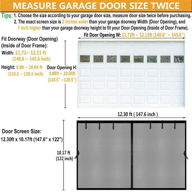 Alt view image 2 of 7 - Magnetic Garage Door Screen 12x10ft for 1 Car Doors Durable Fiberglass Heavy Duty Mesh Magnetic Net, Pets Friendly Retractable Carport Garage Patio (Black, 12x10ft)
