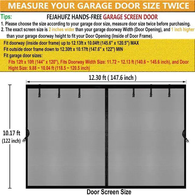 Alt view image 3 of 7 - Magnetic Garage Door Screen 12x10ft for 1 Car Doors Durable Fiberglass Heavy Duty Mesh Magnetic Net, Pets Friendly Retractable Carport Garage Patio (Black, 12x10ft)