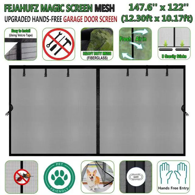 Alt view image 4 of 7 - Magnetic Garage Door Screen 12x10ft for 1 Car Doors Durable Fiberglass Heavy Duty Mesh Magnetic Net, Pets Friendly Retractable Carport Garage Patio (Black, 12x10ft)