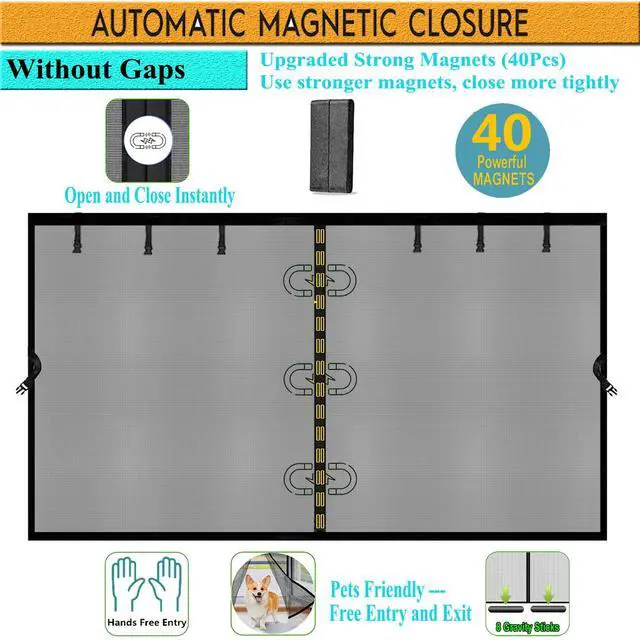Alt view image 6 of 7 - Magnetic Garage Door Screen 12x10ft for 1 Car Doors Durable Fiberglass Heavy Duty Mesh Magnetic Net, Pets Friendly Retractable Carport Garage Patio (Black, 12x10ft)