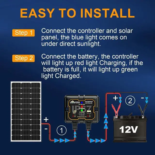 Alt view image 6 of 6 - 100W 12V Solar Battery Charger Waterproof Solar Battery Maintainer