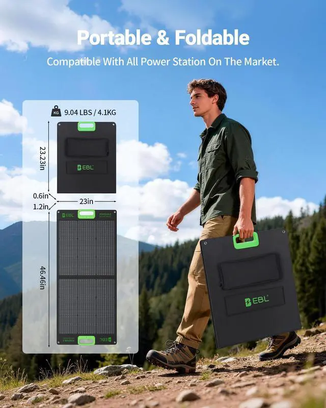 Alt view image 6 of 7 - Solar Panel 100W Portable Solar Panel for 300/500/1000 Power Station