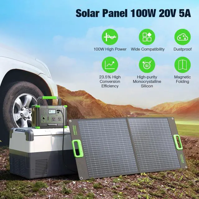 Alt view image 2 of 7 - 100W Portable Solar Panel for Power Station Generator, Waterproof Foldable