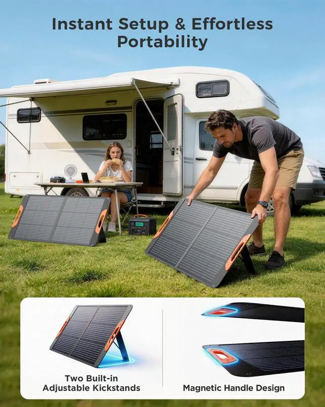 Alt view image 4 of 7 - 100W Portable Solar Panel for Power Station,23.5% Efficiency Mono Foldable Solar Charger for Jackery 300/Ecoflow River/Anker/Bluetti,IP67 Waterproof for Camping RV Off-Grid Emergency Power