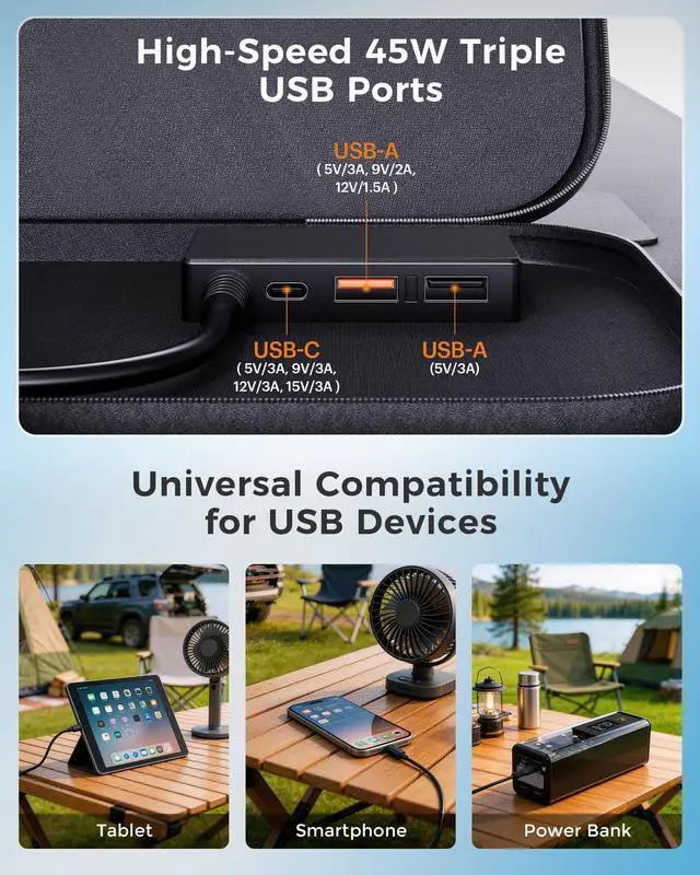 Alt view image 6 of 7 - 100W Portable Solar Panel for Power Station,23.5% Efficiency Mono Foldable Solar Charger for Jackery 300/Ecoflow River/Anker/Bluetti,IP67 Waterproof for Camping RV Off-Grid Emergency Power