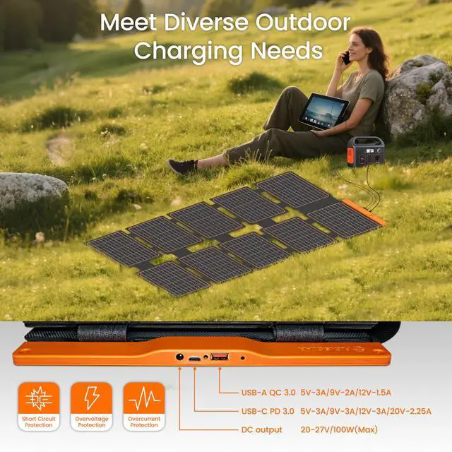 Alt view image 7 of 7 - 100W Foldable Portable Solar Panel Charger IP67 Waterproof