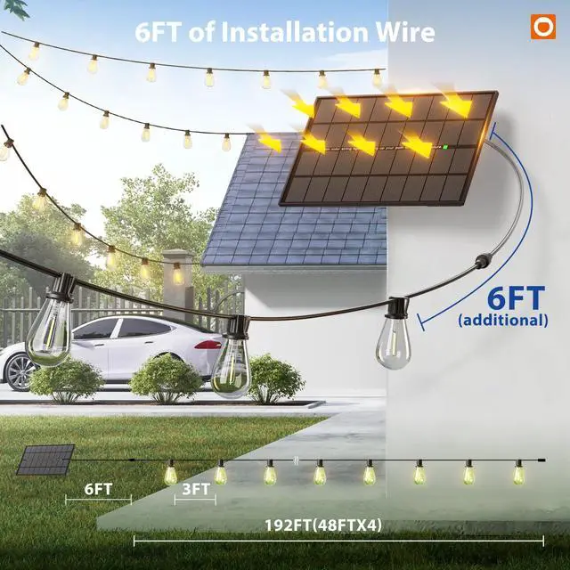 Alt view image 6 of 7 - 198FT(192FT+6) Solar String Lights Outdoor, Waterproof, Last 20+ Hrs