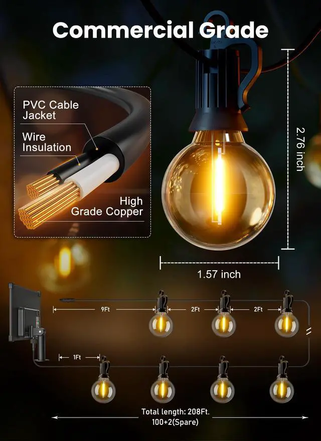 Alt view image 4 of 7 - 208FT 102LED Solar String Lights Outdoor with Remote & USB Port
