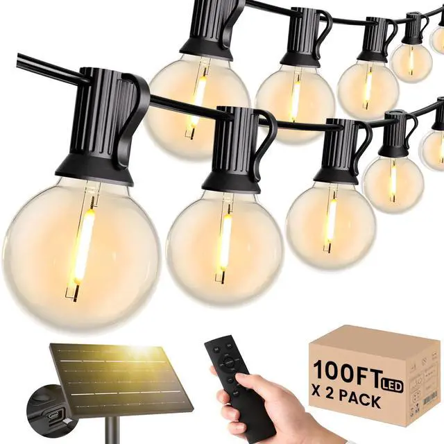 Main image of Solar Outdoor String Lights 200FT, G40 Patio Lights Shatterproof Dimmable Vintage Edison Bulbs - Solar Powered Weatherproof Light for Patio, Backyard, Garden, Bistro(2X100 FT)