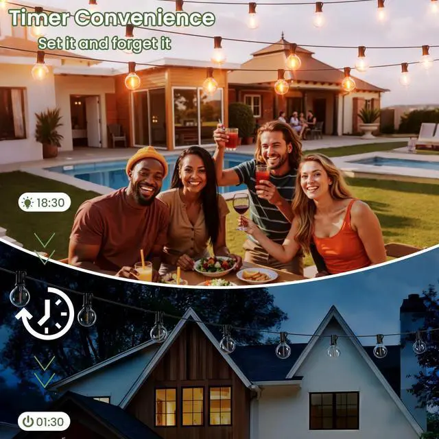 Alt view image 2 of 7 - Solar Outdoor String Lights 200FT, G40 Patio Lights Shatterproof Dimmable Vintage Edison Bulbs - Solar Powered Weatherproof Light for Patio, Backyard, Garden, Bistro(2X100 FT)