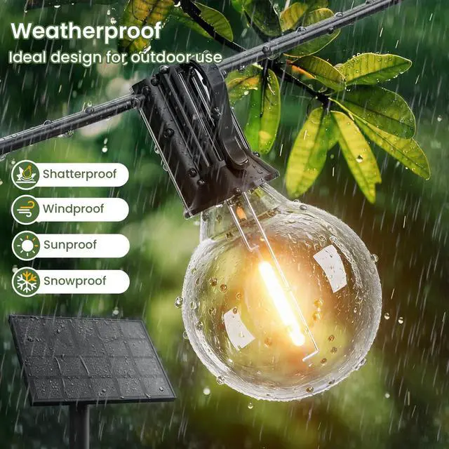 Alt view image 5 of 7 - Solar Outdoor String Lights 200FT, G40 Patio Lights Shatterproof Dimmable Vintage Edison Bulbs - Solar Powered Weatherproof Light for Patio, Backyard, Garden, Bistro(2X100 FT)