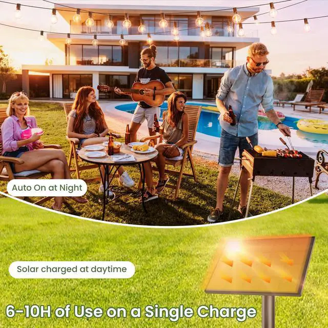 Alt view image 6 of 7 - Solar Outdoor String Lights 200FT, G40 Patio Lights Shatterproof Dimmable Vintage Edison Bulbs - Solar Powered Weatherproof Light for Patio, Backyard, Garden, Bistro(2X100 FT)