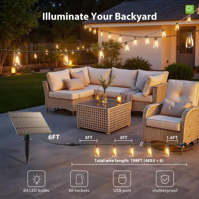 Alt view image 3 of 7 - 198FT(192+6) Solar String Lights Outdoor Waterproof with USB & Remote