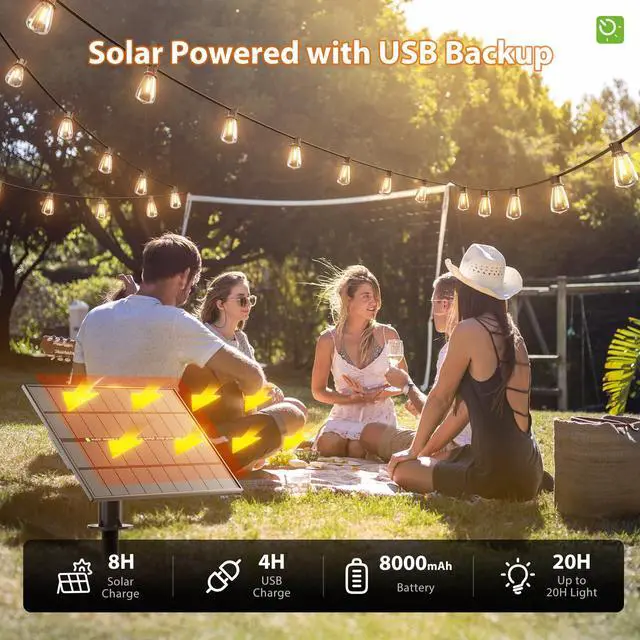 Alt view image 6 of 7 - 198FT(192+6) Solar String Lights Outdoor Waterproof with USB & Remote