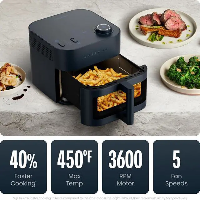 Alt view image 2 of 6 - Crispinator Air Fryer 7-in-1 with 8 Qt Capacity, 450°F Max Temp & TurboFry Pro Technology for Fast, Even Results, Bake, Broil, Dehydrate, Viewing Window, Nonstick Ceramic-Coated Basket