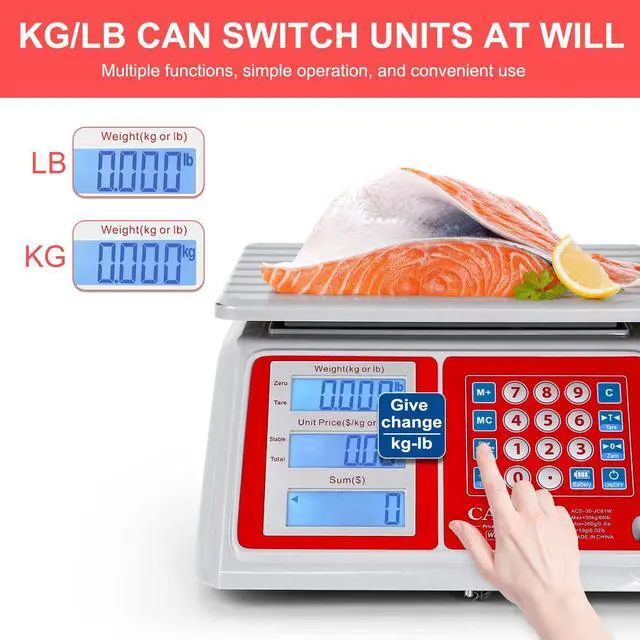 Alt view image 3 of 7 - Waterproof Commercial Food Scale, 66lb/30kg, Price Computing