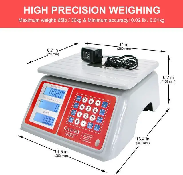 Alt view image 5 of 7 - Waterproof Commercial Food Scale, 66lb/30kg, Price Computing