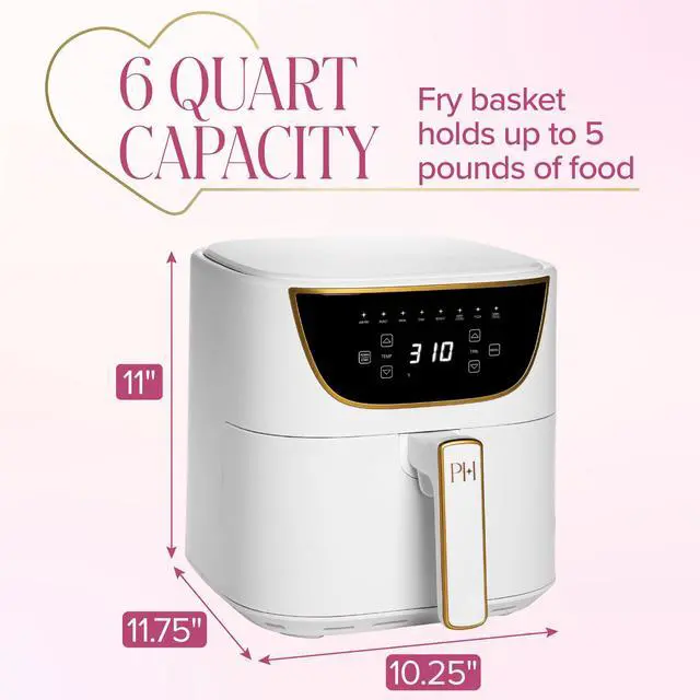 Alt view image 6 of 7 - 6-Quart Air Fryer, Nonstick Basket Made Without PFAS, Touchscreen, 8-in-1 (Fry, Roast, Broil, Bake, Reheat, Keep Warm, Pizza, Dehydrate), Dishwasher Safe Basket and Crisping Tray, White