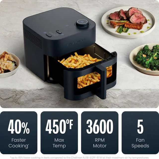 Alt view image 2 of 6 - Crispinator Air Fryer 6-in-1 with 8 Qt capacity, 450°F Max Temp with TurboFry Pro Technology for Fast and Even Results, Viewing Window, Nonstick Ceramic Basket