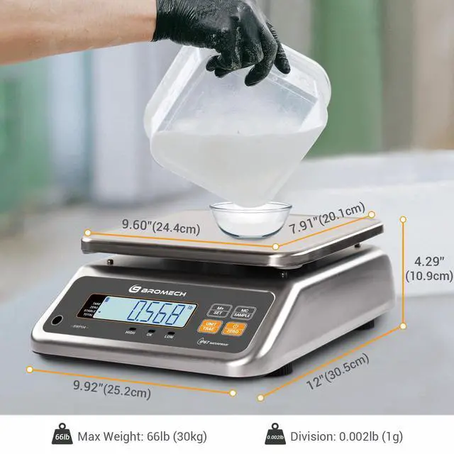 Alt view image 4 of 7 - Food Scale Pound and Ounce, Rechargable, Commercial Grade, Stainless Steel Platform, for Meat Shop, Deli, Produce Market (66lb)