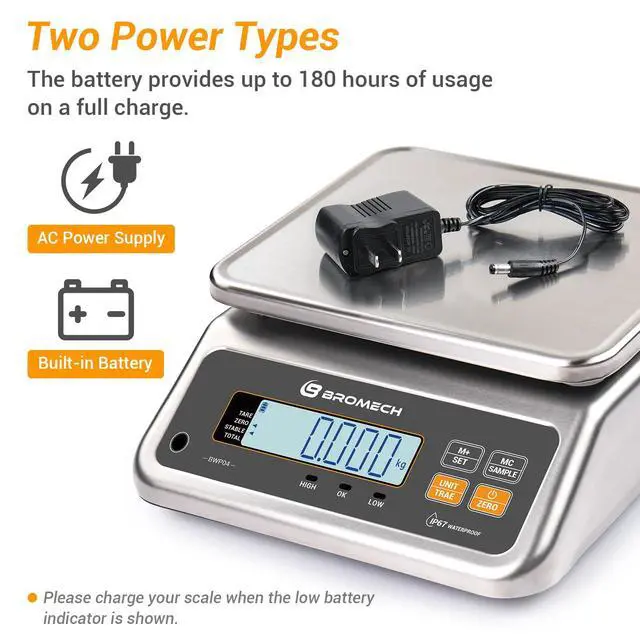 Alt view image 5 of 7 - Food Scale Pound and Ounce, Rechargable, Commercial Grade, Stainless Steel Platform, for Meat Shop, Deli, Produce Market (66lb)