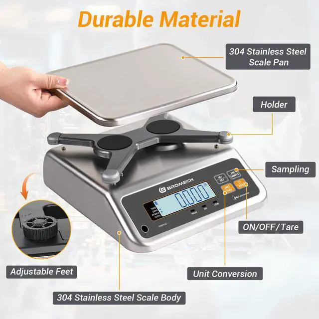 Alt view image 6 of 7 - Food Scale Pound and Ounce, Rechargable, Commercial Grade, Stainless Steel Platform, for Meat Shop, Deli, Produce Market (66lb)