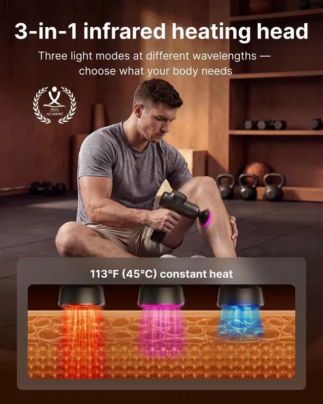 Alt view image 3 of 7 - Active 2 Red Massage Gun with 850nm Infrared Heating & 3 Light Modes