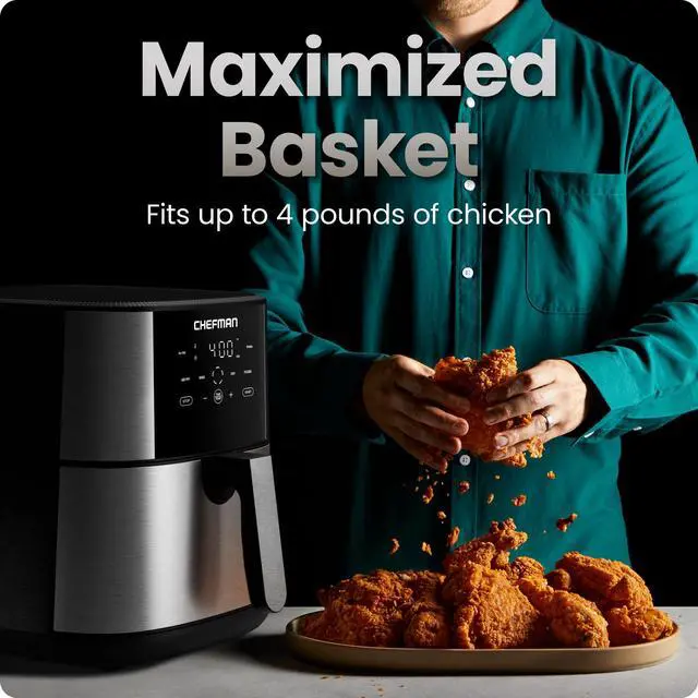 Alt view image 3 of 7 - Air Fryer 8 Qt | TurboFry® 4-in-1 with 450°F Hi-Fry Option for Crispier Results | Bake, Dehydrate, Frozen | XL Nonstick Dishwasher-Safe Basket | Stainless Steel