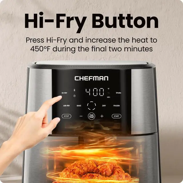Alt view image 5 of 7 - Air Fryer 8 Qt | TurboFry® 4-in-1 with 450°F Hi-Fry Option for Crispier Results | Bake, Dehydrate, Frozen | XL Nonstick Dishwasher-Safe Basket | Stainless Steel