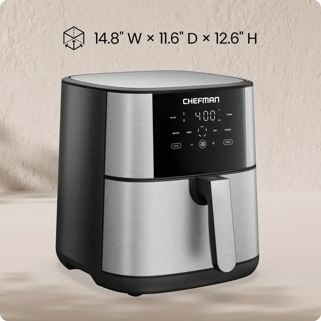 Alt view image 7 of 7 - Air Fryer 8 Qt | TurboFry® 4-in-1 with 450°F Hi-Fry Option for Crispier Results | Bake, Dehydrate, Frozen | XL Nonstick Dishwasher-Safe Basket | Stainless Steel