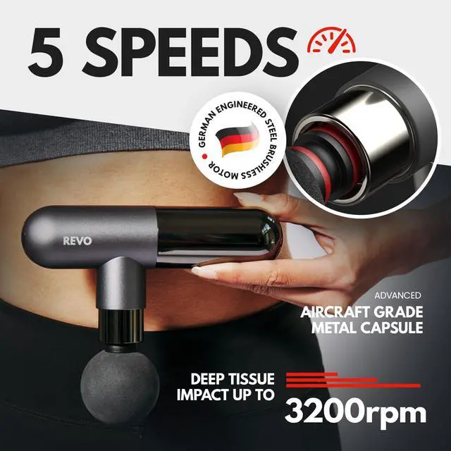 Alt view image 3 of 5 - The Pill by REVO - Handheld Deep Tissue Electric Massage Gun with 4 Attachments - Powerful, Sleek, Ergonomic, Lightweight - Compact and Easy to Hold Percussion Muscle Massager