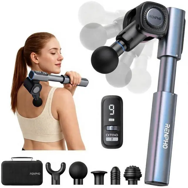 Main image of Foldable 2-in-1 Massage Gun with Extendable Handle, 0-90° Angle